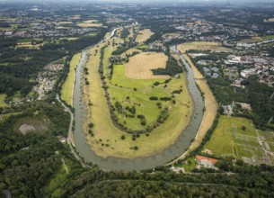 Aerial view, the Ruhr loop near Hattingen at Isenburgstraße, a week ago there was still land under