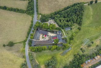 Aerial view, Haus Kemnade, a week ago the Ruhr was still flooding here, course of the Ruhr,