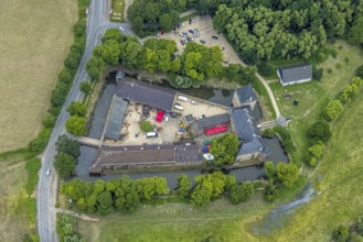 Aerial view, Haus Kemnade, a week ago the Ruhr was still flooding here, course of the Ruhr,