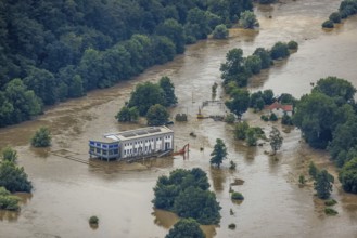 Aerial photo, Ruhr flood, flooding, Stiepel, city limits Bochum Hattingen, Ruhr area, North