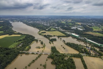 Aerial photo, Ruhr flood, flooding, Lake Kemnader, Ruhr between Bochum, Witten and Hattingen,