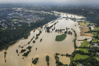 Aerial photo, Ruhr flood, flooding, Stiepel, city limits Bochum Hattingen, Ruhr area, North