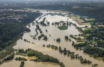 Aerial photo, Ruhr flood, flooding, Stiepel, city limits Bochum Hattingen, Ruhr area, North