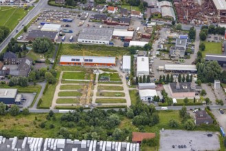 Aerial view, construction site and new building in DistributionPark Hamm, Trianelstraße and
