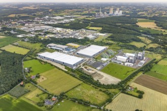 Aerial view, construction site and new building DistributionPark Hamm, Trianelstraße and