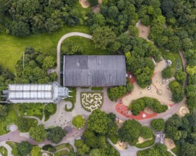 Aerial view, Maximilianpark leisure park, maze and glass elephant, Uentrop, Hamm, Ruhr area, North