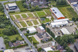 Aerial view, construction site and new building in DistributionPark Hamm, Trianelstraße and