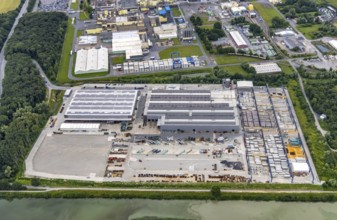 Aerial view, construction site and new building in DistributionPark Hamm, Trianelstraße and