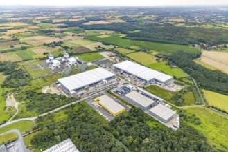 Aerial view, construction site and new building DistributionPark Hamm, Trianelstraße and