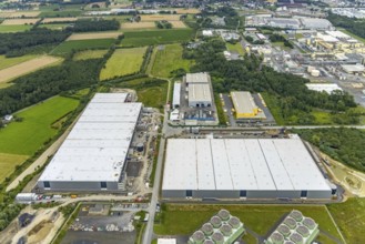 Aerial view, construction site and new building DistributionPark Hamm, Trianelstraße and