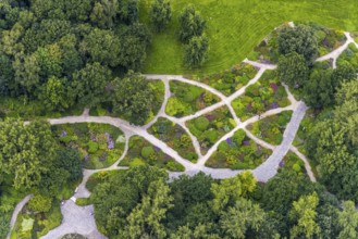 Aerial photo, Maximilianpark leisure park, rose garden, Uentrop, Hamm, Ruhr area, North