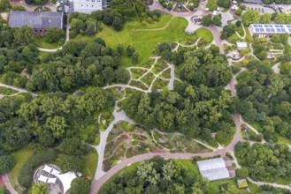 Aerial photo, Maximilianpark leisure park, rose garden, Uentrop, Hamm, Ruhr area, North