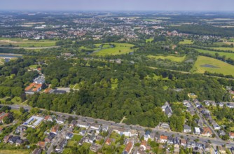 Aerial view, spa garden with spa hotel Bad Hamm in Uentrop, Hamm, Ruhr area, North