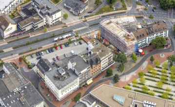 Aerial view, city centre view with Platz der Deutschen Einheit at Hamm main station as well as