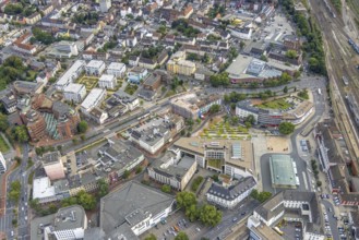 Aerial view, city centre view city with Platz der Deutschen Einheit at Hamm main station as well as