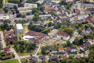 Aerial view, construction site with extension of the Falkschule / Arnold-Freymuth-Gesamtschule in