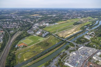 Aerial view, construction site of the Lippe floodplain experience project on the River Lippe and