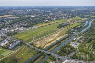 Aerial view, construction site of the Lippe floodplain experience project on the River Lippe and