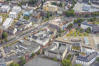Aerial view, city centre view with Platz der Deutschen Einheit at Hamm main station as well as