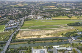 Aerial view, construction site of the Lippe floodplain experience project on the River Lippe and