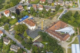 Aerial view, construction site with extension of the Falkschule / Arnold-Freymuth-Gesamtschule in