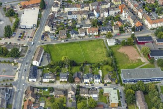 Aerial view, green meadow at the corner of Lohauserholzstraße and Auf dem Hilkenhohl in Mitte,