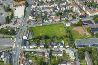 Aerial view, green meadow at the corner of Lohauserholzstraße and Auf dem Hilkenhohl in Mitte,