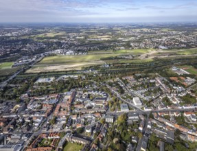 Aerial view, Hamm airfield and construction site for the Lippe floodplain project on the river