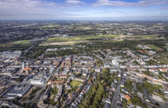 Aerial view, Hamm airfield and construction site for the Lippe floodplain project on the river