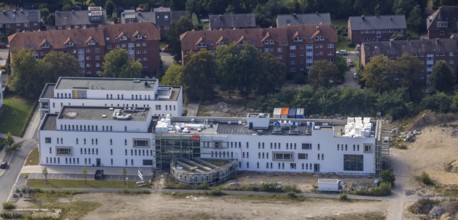 Aerial view, construction site at SCI:Q Science Quarter in the Mitte district of Hamm, Ruhr area,