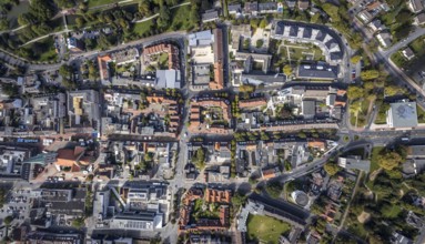 Aerial view, residential area Nordenwall and Oststraße with catholic parish church St. Agnes and