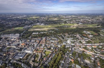 Aerial view, Hamm airfield and construction site for the Lippe floodplain project on the river