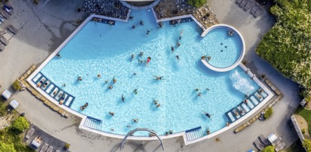 Aerial view, Maximare Erlebnistherme Bad Hamm and bathers in the swimming pool in the Mitte