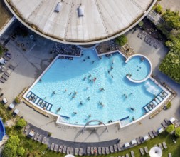 Aerial view, Maximare Erlebnistherme Bad Hamm and bathers in the swimming pool in the Mitte