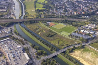 Aerial view, construction site for project Erlebensraum Lippeaue am Fluss Lippe und