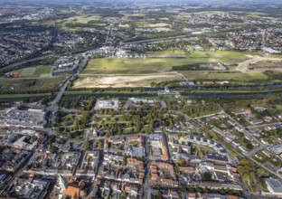 Aerial view, Hamm airfield and construction site for the Lippe floodplain project on the river