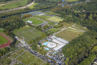 Aerial view, Maximare Erlebnistherme Bad Hamm in the district Mitte in Hamm, Ruhr area, North