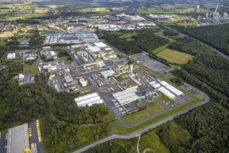 Aerial view, construction site Distribution Park between Trianelstraße and Trianel power plant in