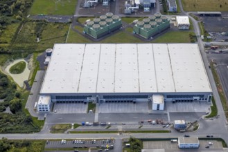 Aerial view, construction site Distribution Park between Trianelstraße and Trianel power plant in
