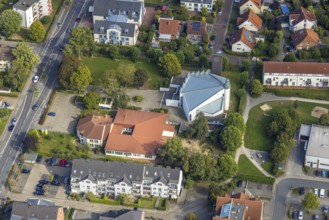 Aerial view, catholic church St. Bonifatius and catholic day care centre St. Bonifatius - Werries