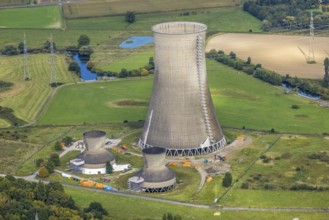 Aerial view, RWE power plant Westfalen and demolition of the small cooling towers in the district