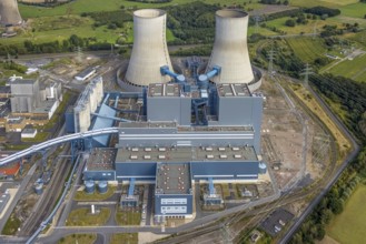 Aerial view, RWE power plant Westfalen and cooling towers in the district Uentrop in Hamm, Ruhr