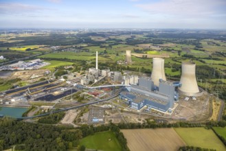 Aerial view, RWE power plant Westfalen and cooling towers in the district Uentrop in Hamm, Ruhr