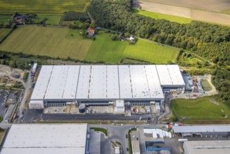 Aerial view, construction site Distribution Park between Trianelstraße and Trianel power plant in