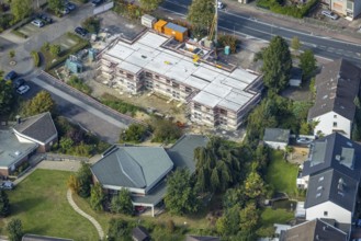 Aerial view, construction site and new construction of senior citizens' flats Alter Uentroper Weg
