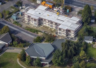 Aerial view, construction site and new construction of senior citizens' flats Alter Uentroper Weg