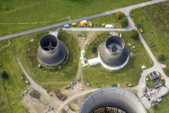 Aerial view, RWE power plant Westfalen and demolition of the small cooling towers in the district