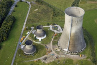 Aerial view, RWE power plant Westfalen and demolition of the small cooling towers in the district