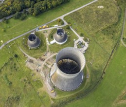 Aerial view, RWE power plant Westfalen and demolition of the small cooling towers in the district