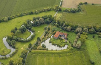 Aerial view, Haus Hohenover manor house at the river Ahse in Norddinker m district Uentrop in Hamm,